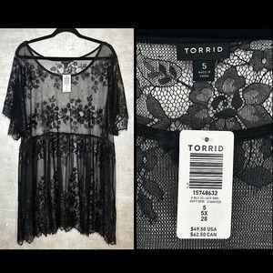 BABYDOLL SHEER LACE SHORT SLEEVE TOP